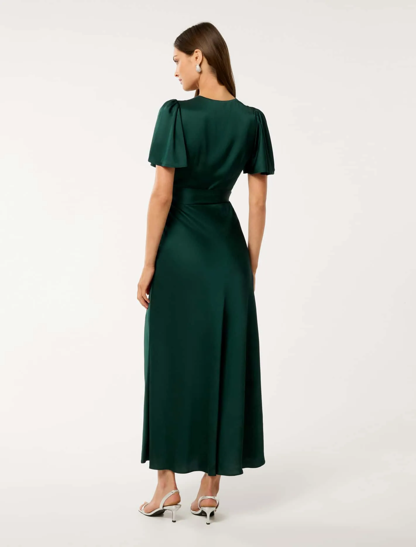 Chelsea Flutter Sleeve Satin Maxi Dress Dress Pants And Boots