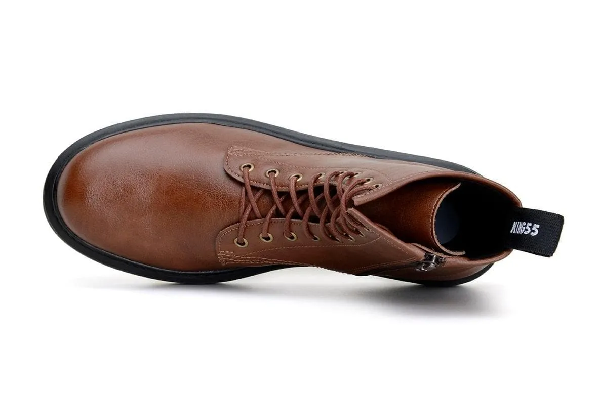 Dmxl Zip Leather Chelsea Boots 'London 2' Vegan Lace-Up Boot by King55 - Cognac