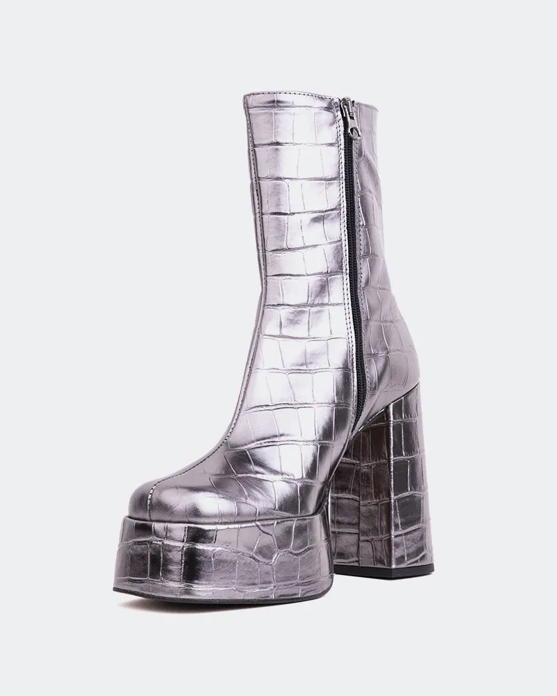 Cloud Pewter Croco Ankle Boots Loose Around Ankle