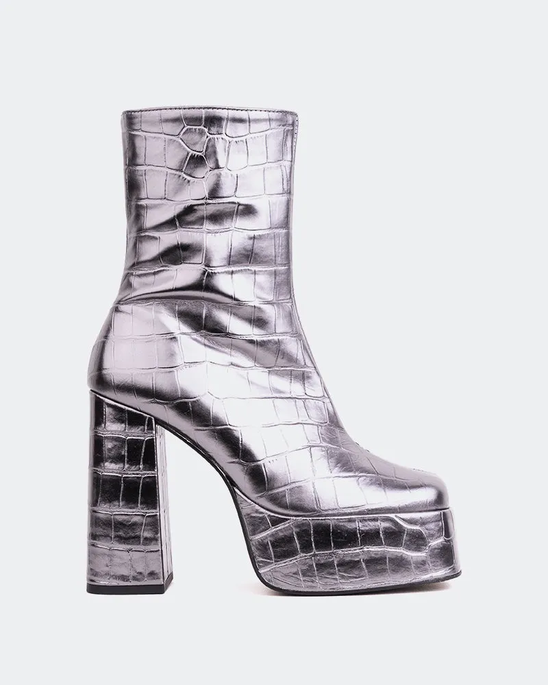 John Lewis Ankle Boots Cloud Pewter Croco