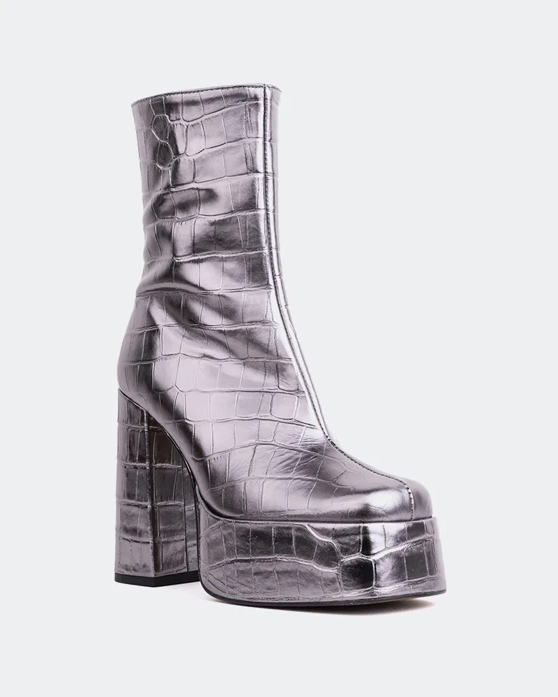 Extra Wide Calf And Ankle Boots Cloud Pewter Croco