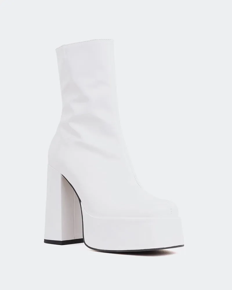 Cloud White Patent One Inch Heel Ankle Boots