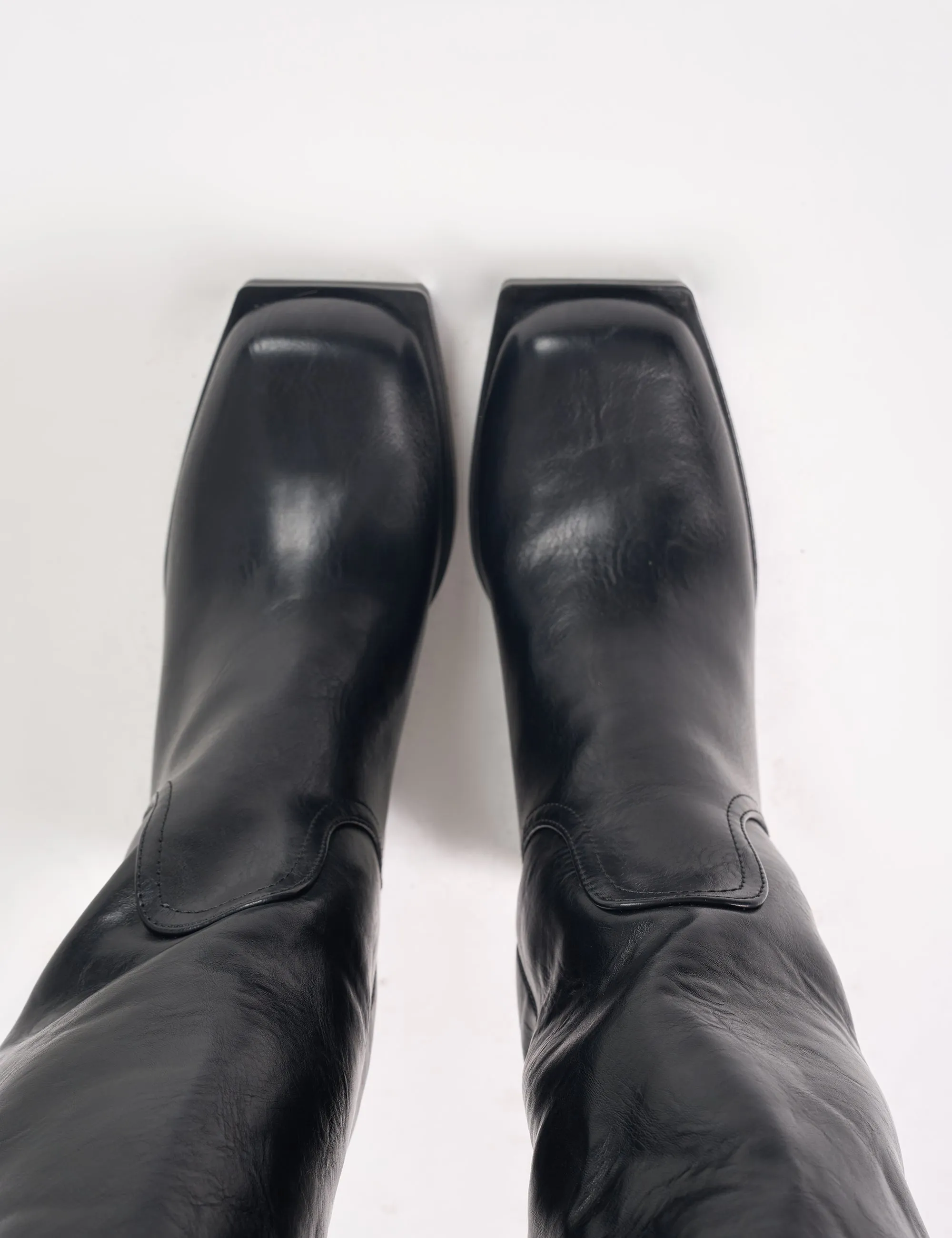 Colden Vintage Black Fur Trim Block Heel Knee High Boots High Knee Riding Boots