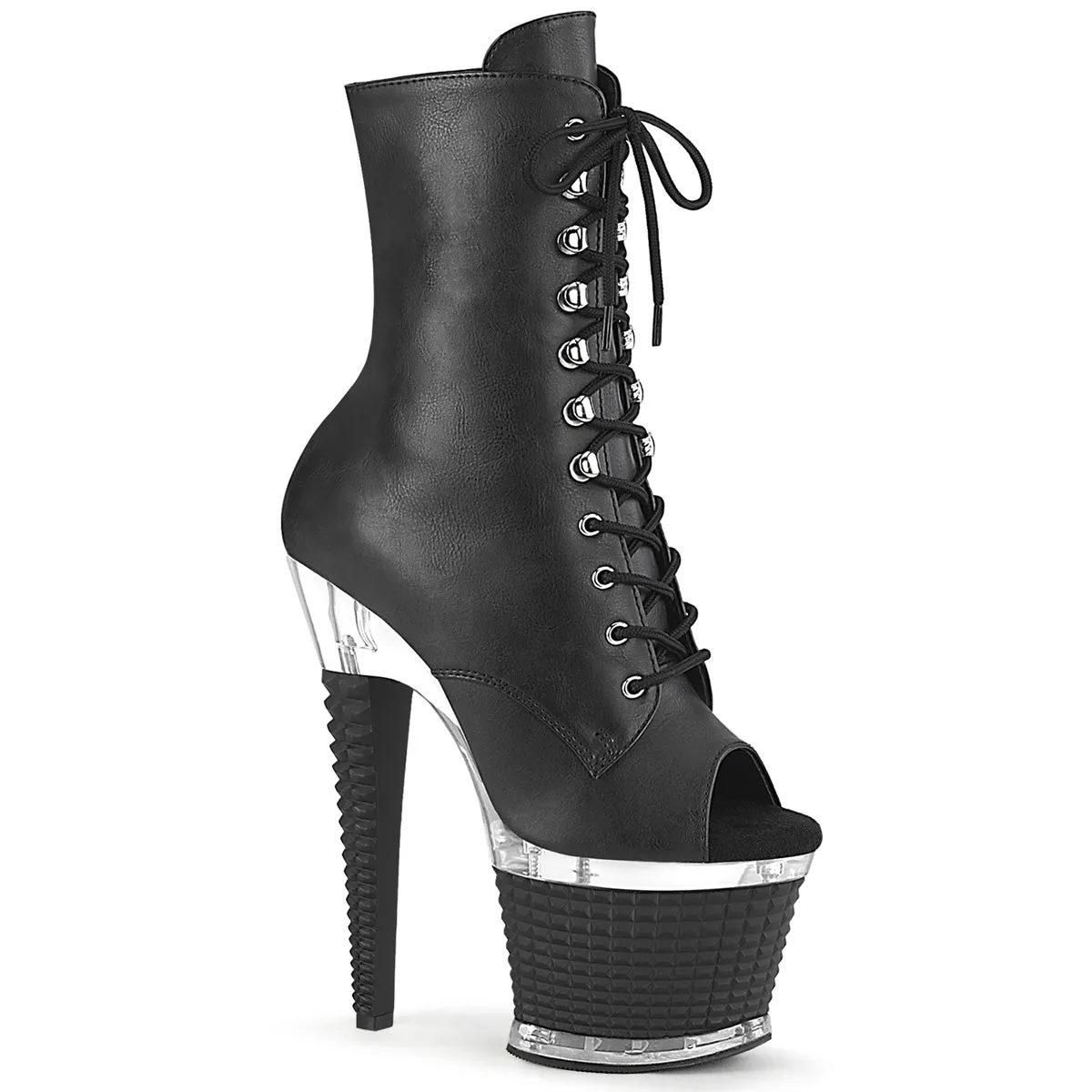 7 Inch Heel SPECTATOR-1021 Black Faux Leather-Clear-Black Matte Jcpenney Ankle Boots