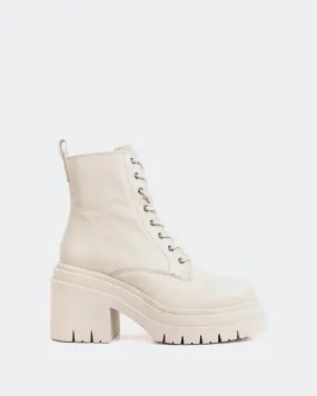 Cornwall Off White Leather Ankle Boots With Mid Heel