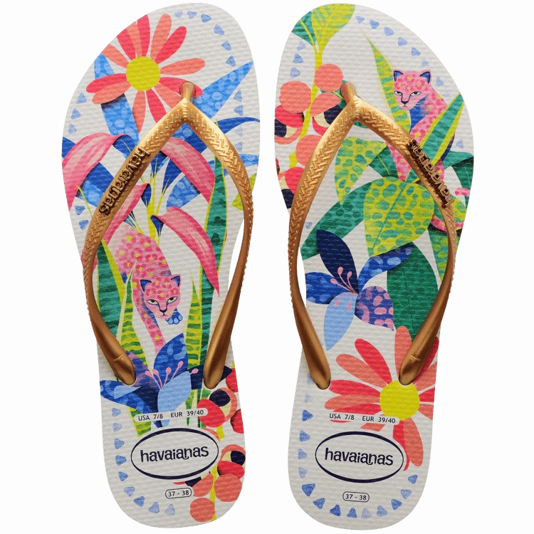 HAVAIANAS SLIM TROPICAL - WHITE.BLUE Hello Slippers Shark Slides