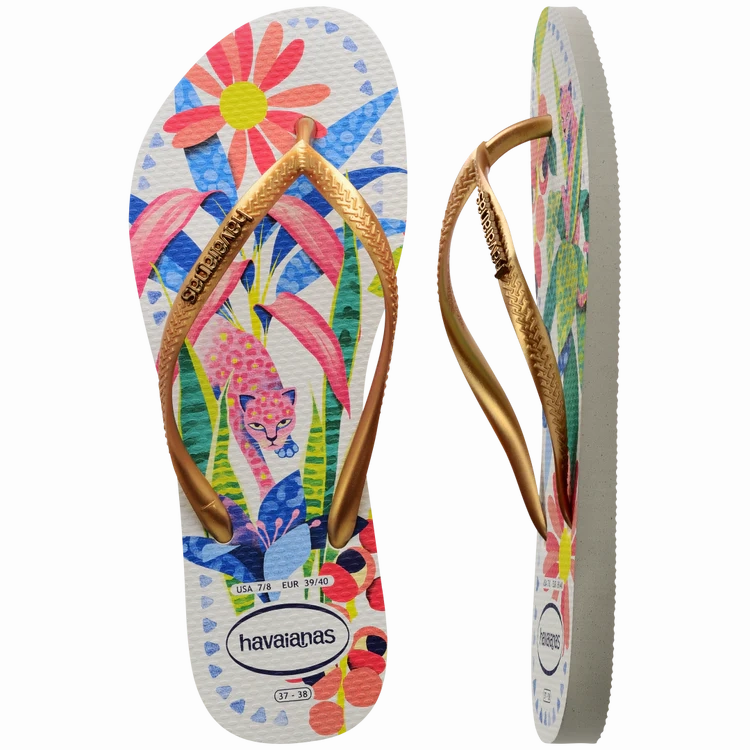 HAVAIANAS SLIM TROPICAL - WHITE.BLUE Non Skid Slippers