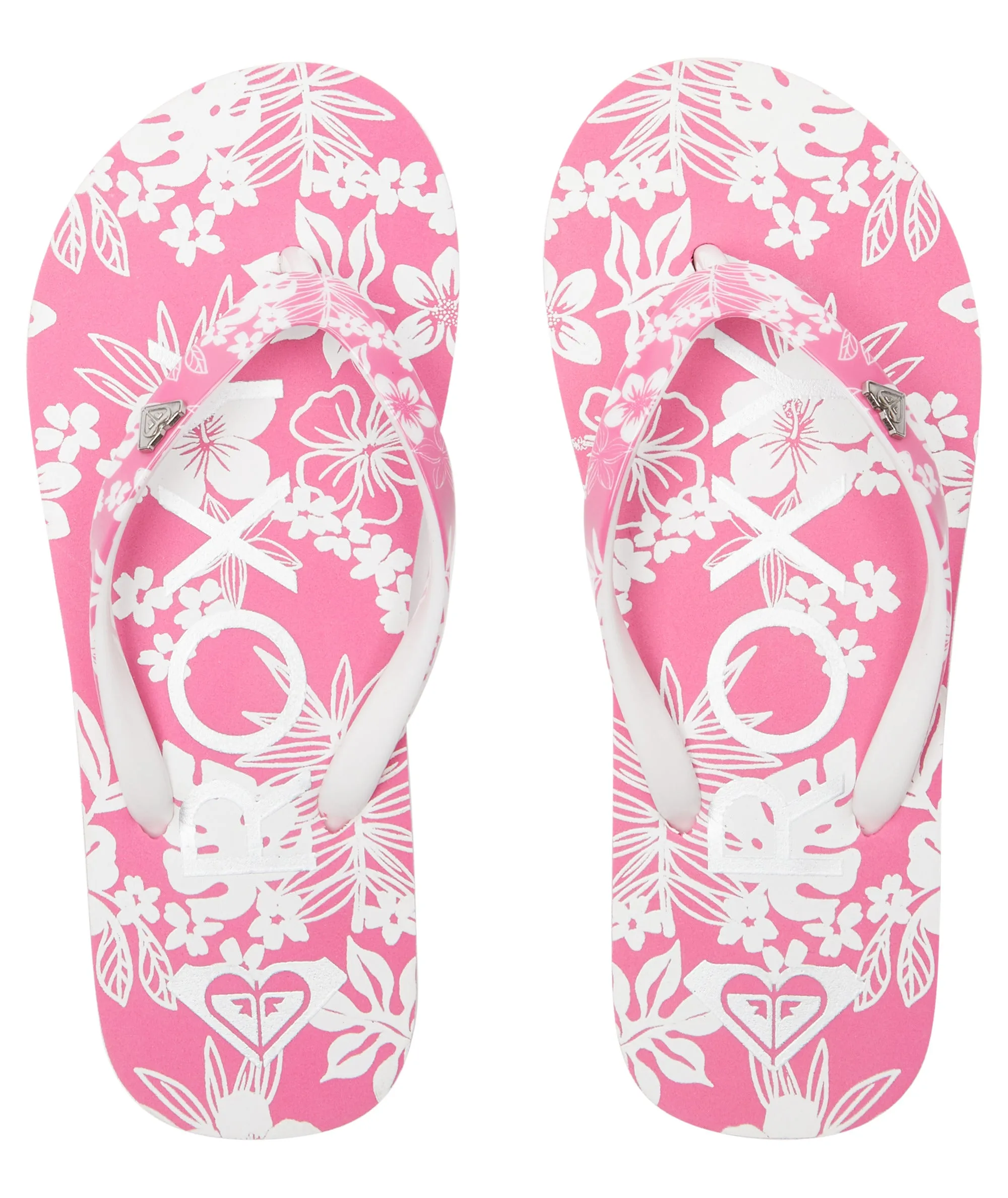 Roxy RG Pebbles VII Sandal-Crazy Pink Flower Footbed Flip Flops