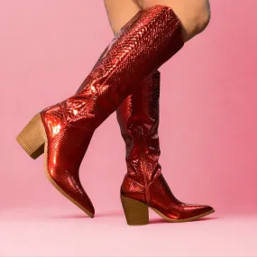 Cody James Pirarucu Boots LILIBETH Red Metallic Cowboy Boot