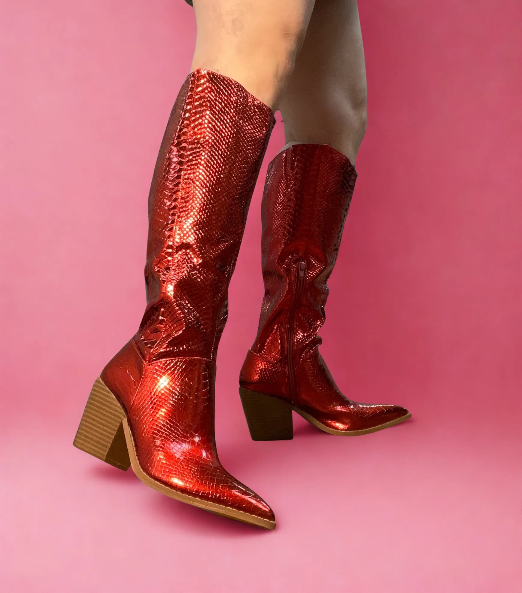 Frye Motorcycle Boots LILIBETH Red Metallic Cowboy Boot