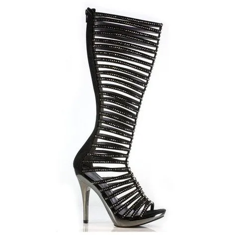 High Heels Brunette Porn 5" Heel Mid Calf Straps with Rhinestones (ES-M-STELLA)