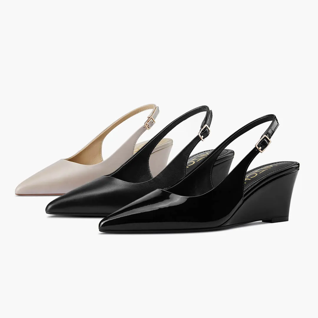 *ELLIOT - beige leather slingback wedge Transparent High Heel Shoes