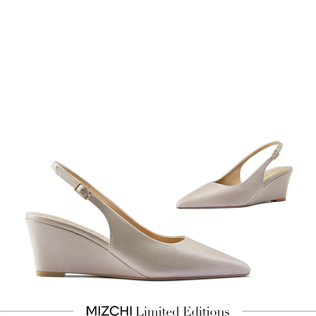 Ankle High Heel Shoes *ELLIOT - beige leather slingback wedge