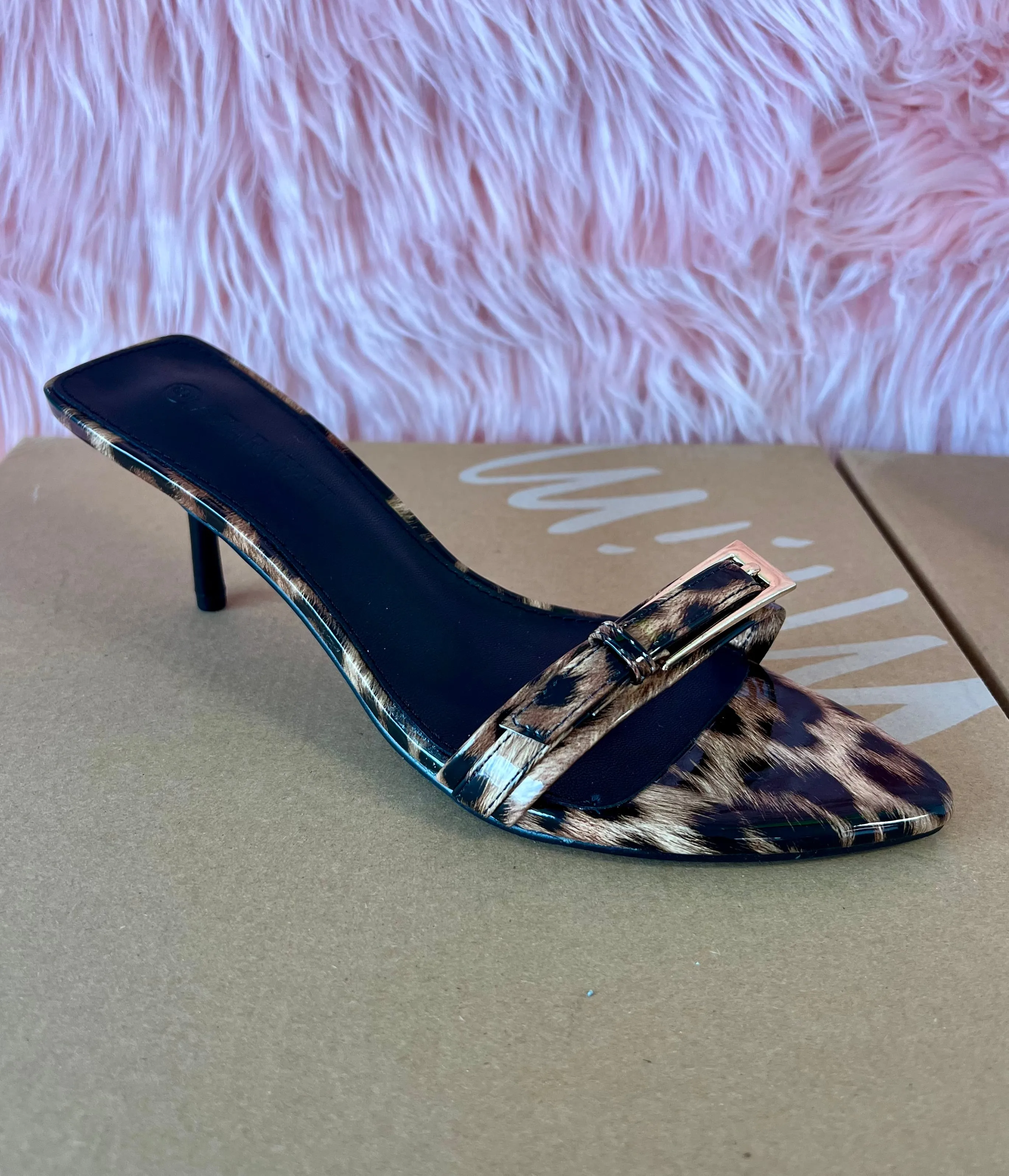 Wide Fit High Heel Shoes SATURN Leopard Kitten Heel