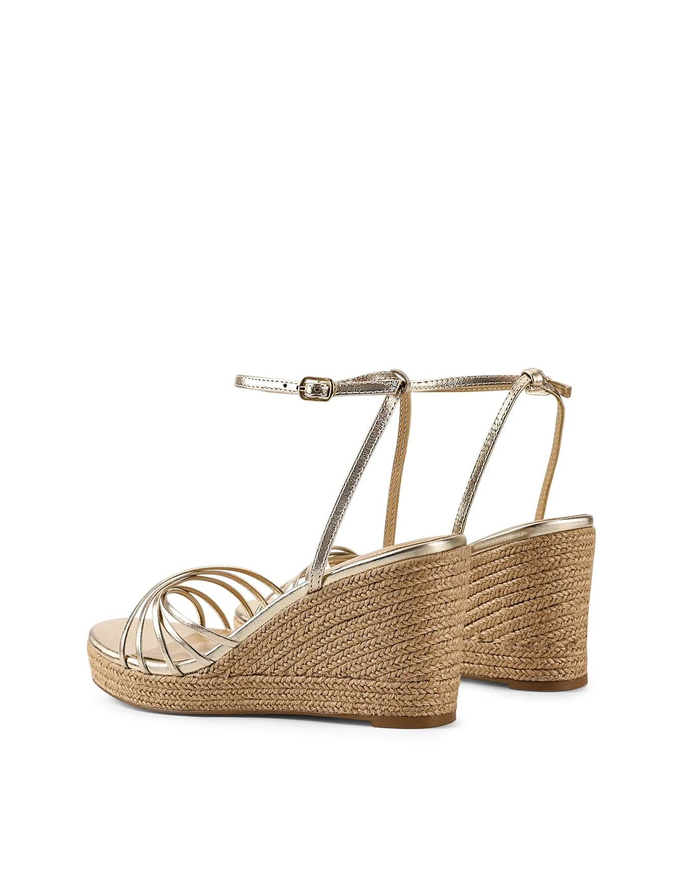 Reagan Rope Wedges - Gold Metallic Leather Wedge Sandals High Heels
