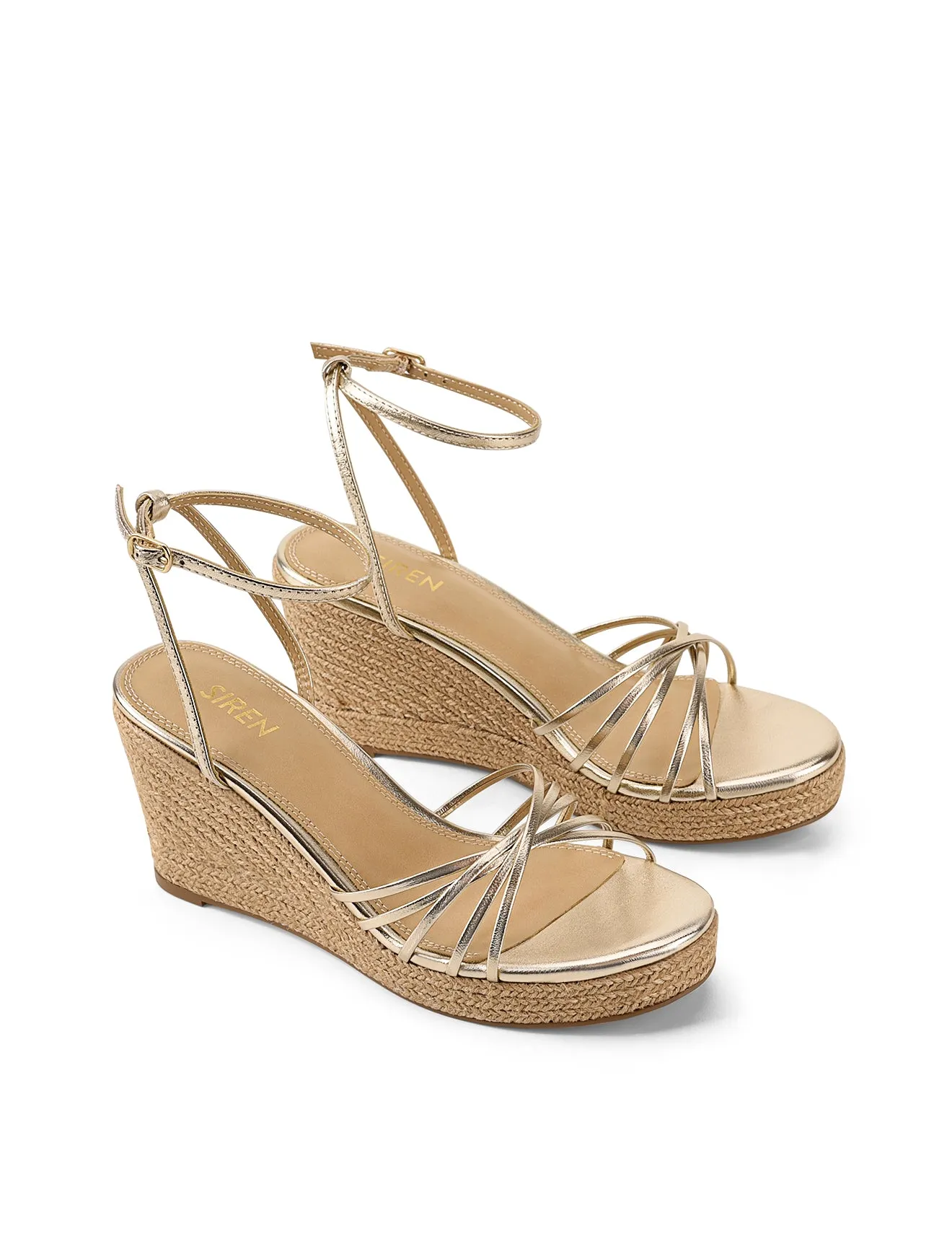 High Heels With Laces Reagan Rope Wedges - Gold Metallic Leather