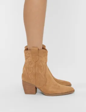 Elliot Boots Wild West Tan Suedette Western Cowboy Low Ankle Boots