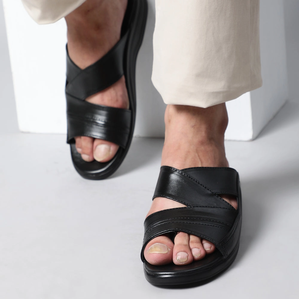 Coolers Casual Black Slippers For Men 7123-79 By Liberty Best Slides Dupes