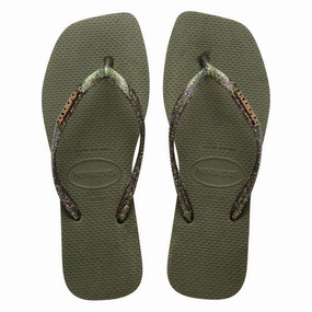 World's Softest Slippers HAVAIANAS SLIM SQUARE LOGO METALLIC  - GREEN