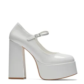 Slingback Mary Jane Shoes Darkbloom White Patent Platform Heels