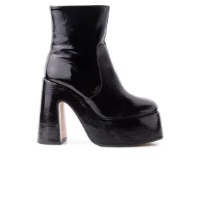 High Heel Ankle Boots With Fur Trim Daze Black Leather