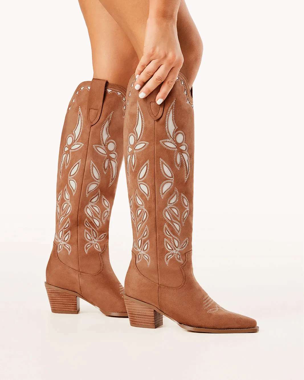 DELLA - DARK TAN SUEDE Thigh High Boots Heel