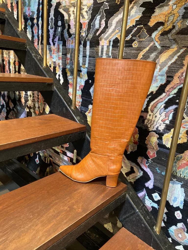 Chelsea Lug Boots Cowboy Boots (High Knee Length Tan Blocks Boots)