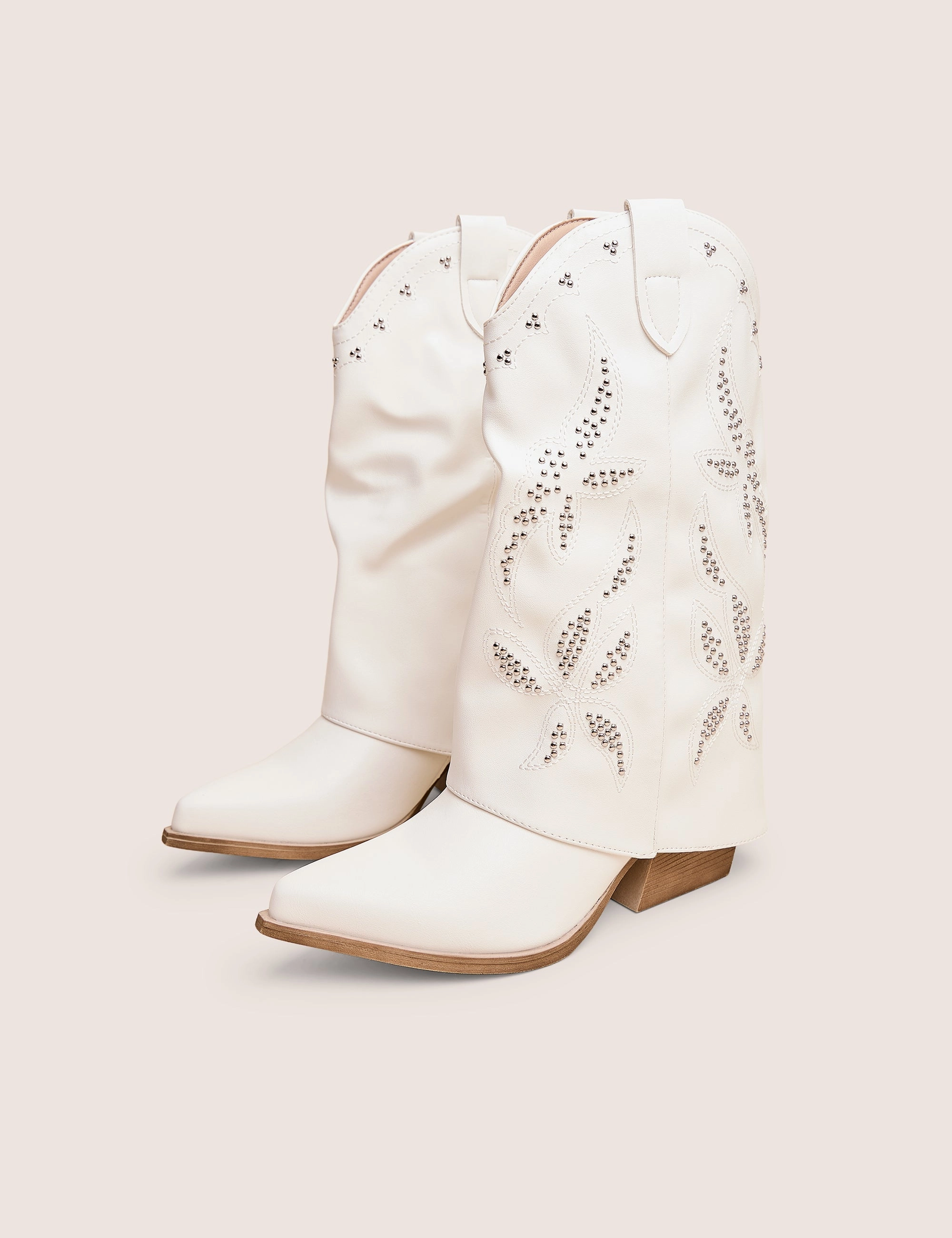 Dixie White Fold Over Studded Western Ankle Boots Rubber Cowboy Boots