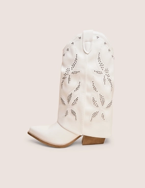 Roofers Boots Dixie White Fold Over Studded Western Ankle Boots