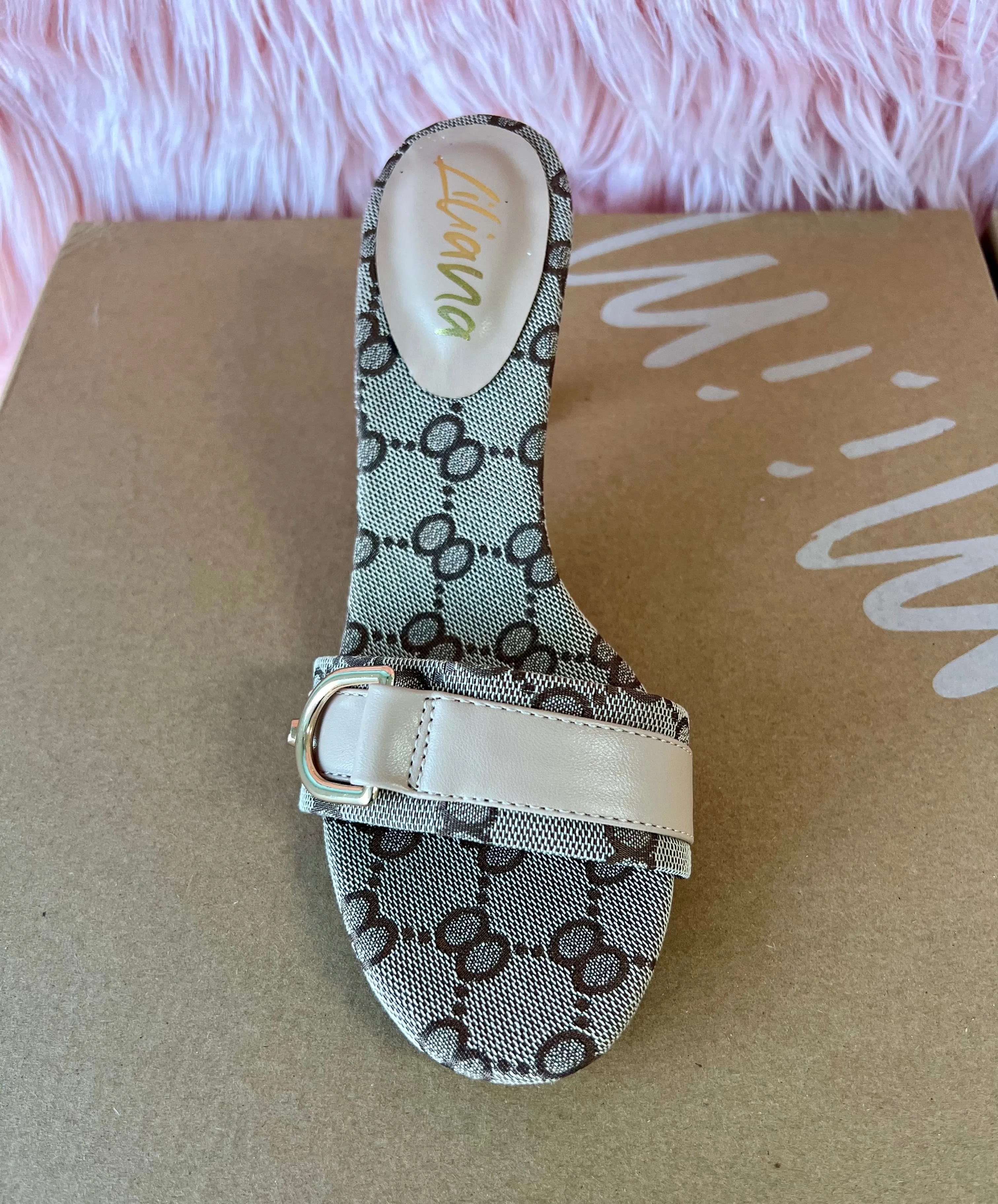 CICI-1 Nude Print Kitten Heel Goldfish High Heel Shoes