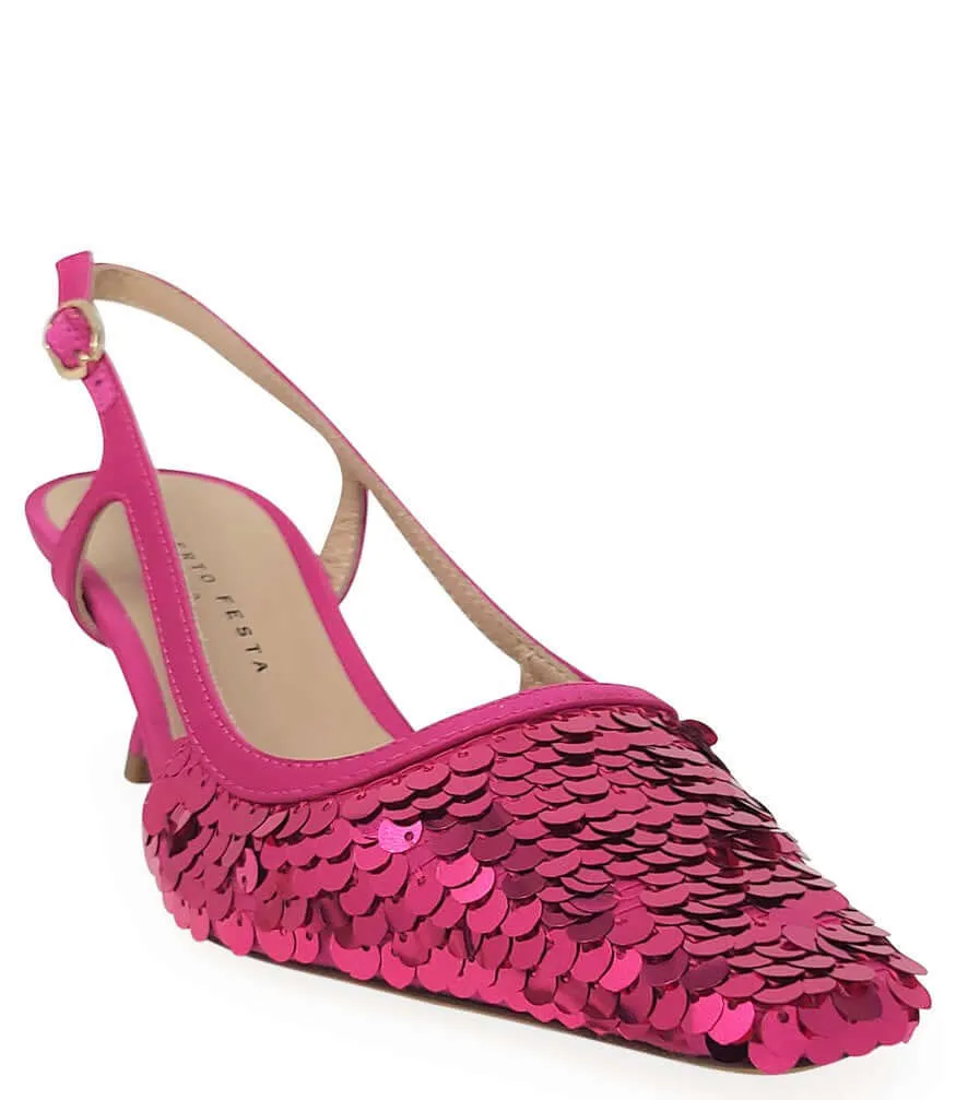 Ross High Heels Roberto Festa Fuchsia Sequence Snip Slingback Heel