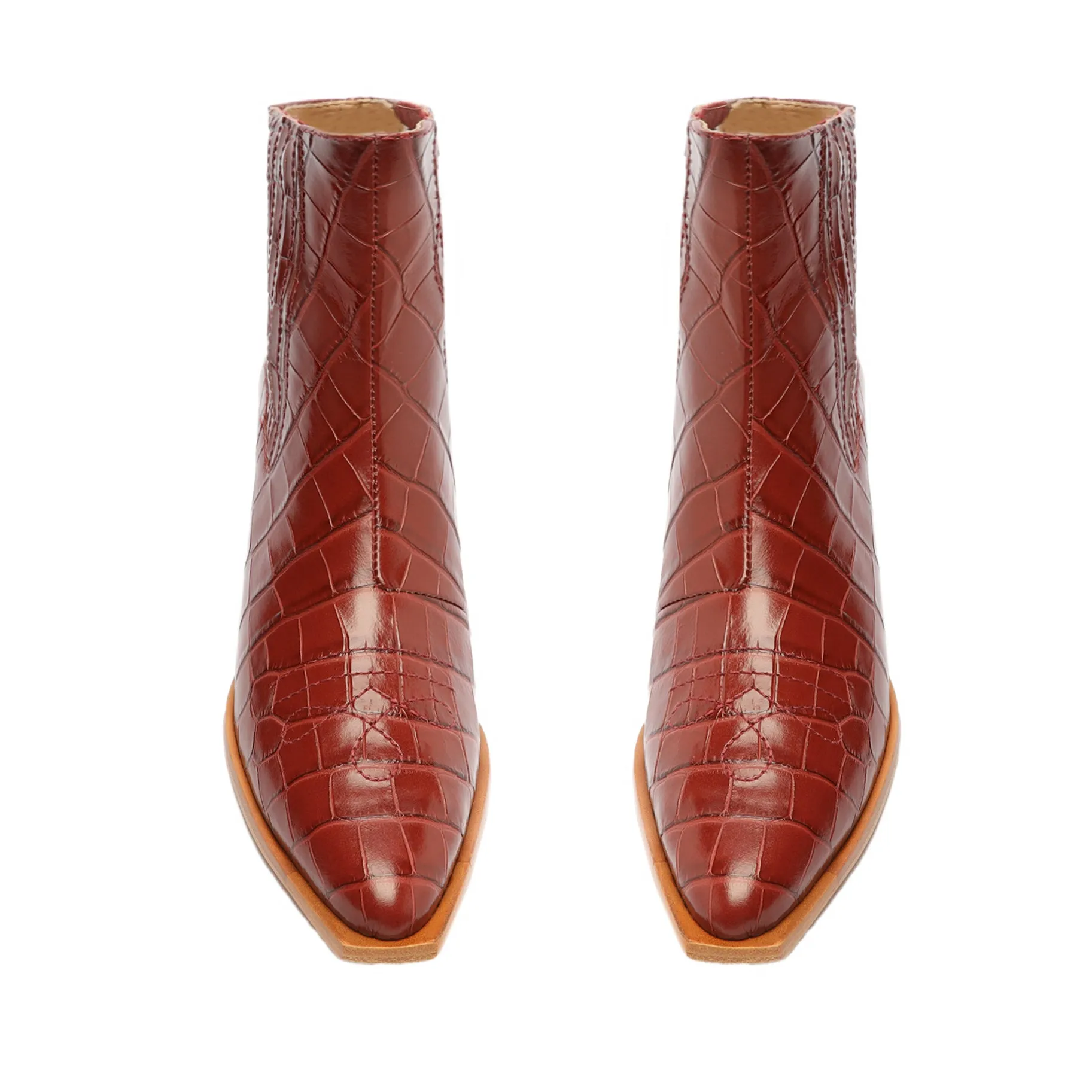 Briani Crocodile Embossed Leather Bootie Chelsea Boots With Denim