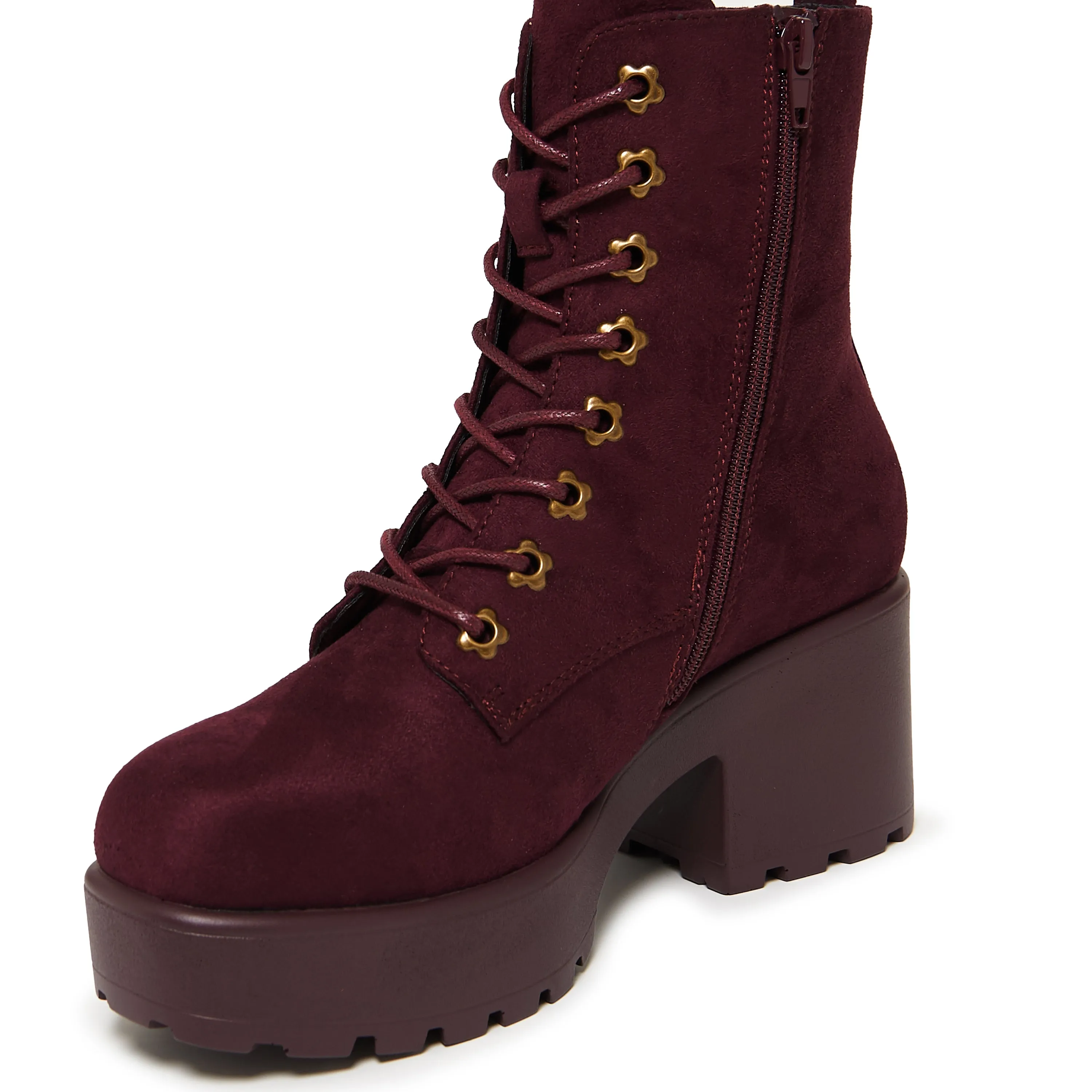 Moonlit Ember Suede Lace Up Boots- Brown Peep Toe Sock Ankle Boots