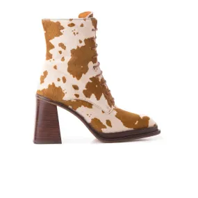 Dusseldorf Brown Cow Pony Fringe Wedge Ankle Boots