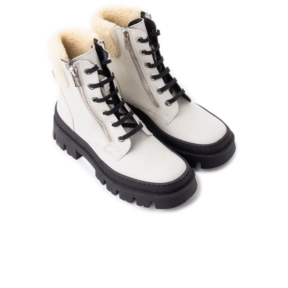 Trieste Off White Leather Rubber Ankle Boots Uk