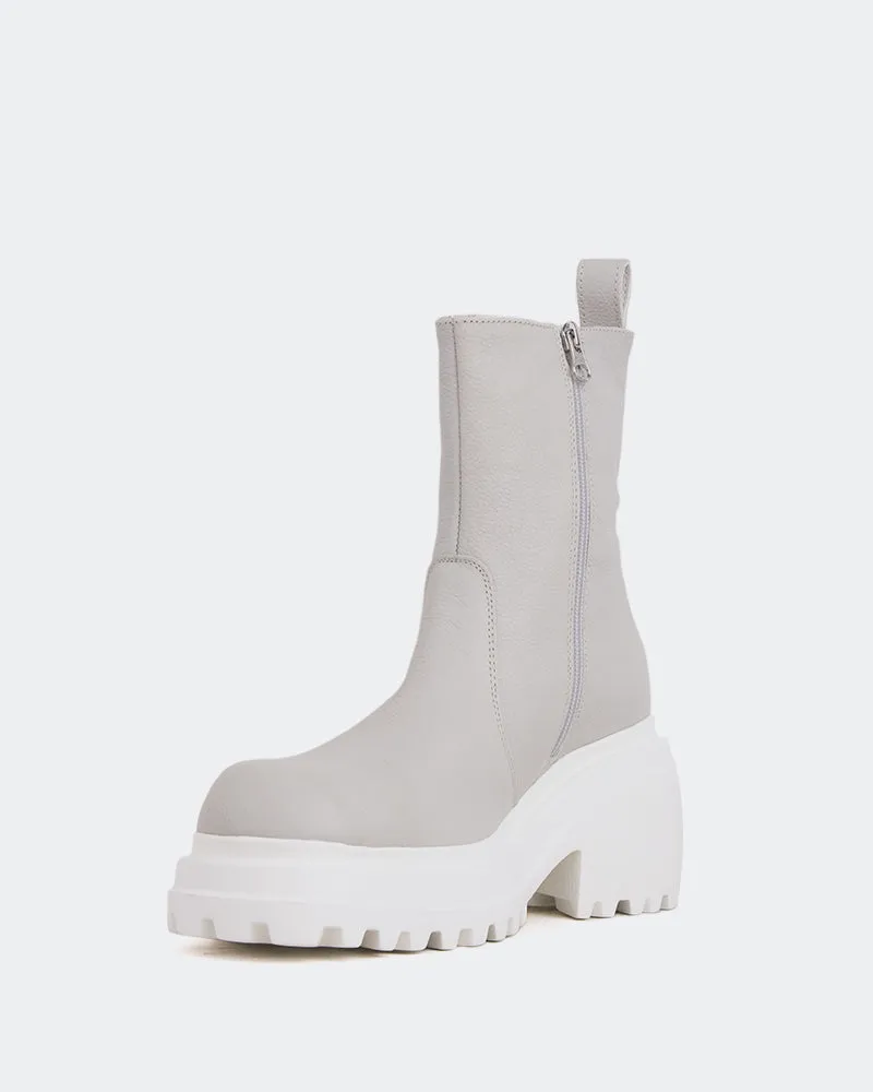 Ike Off White Leather Ankle Boots With Small Block Heel