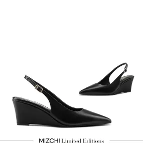 Thin Strap High Heels *ELLIOT - black leather slingback wedge