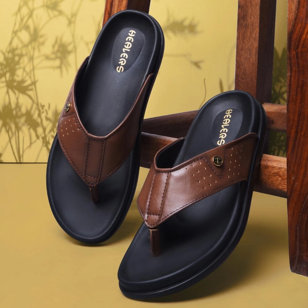 Healers Casual Tan Slippers For Men LEEKS-1 By Liberty Comfort Slides