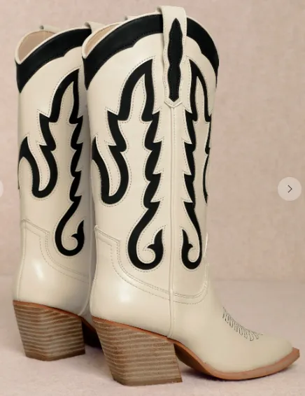 IDA Off White/Black Cowboy Boot Open Toe Boots