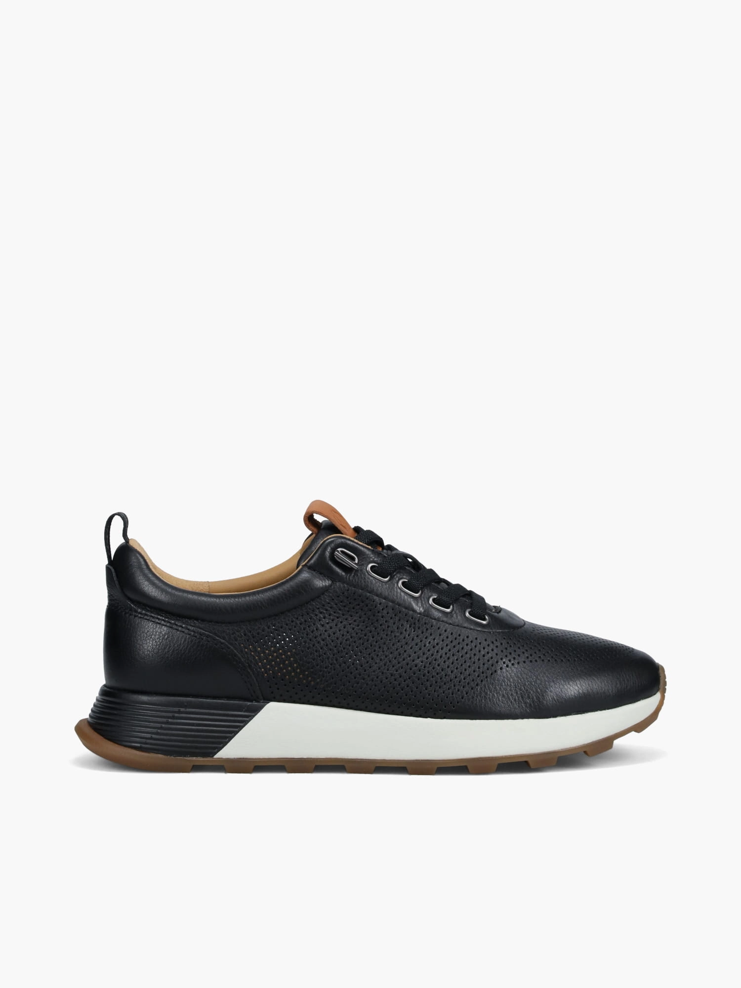 Kinnon Perfed Jogger Black Leather Flat Wide Shoes