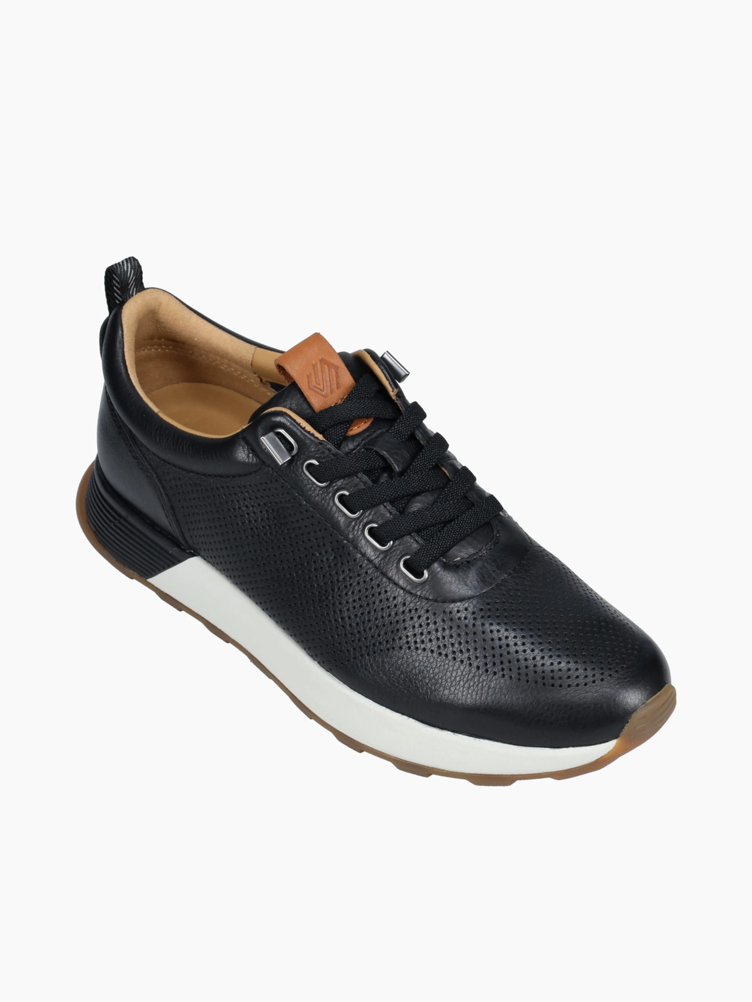 Kinnon Perfed Jogger Black Leather Shoes For Flat Foot People