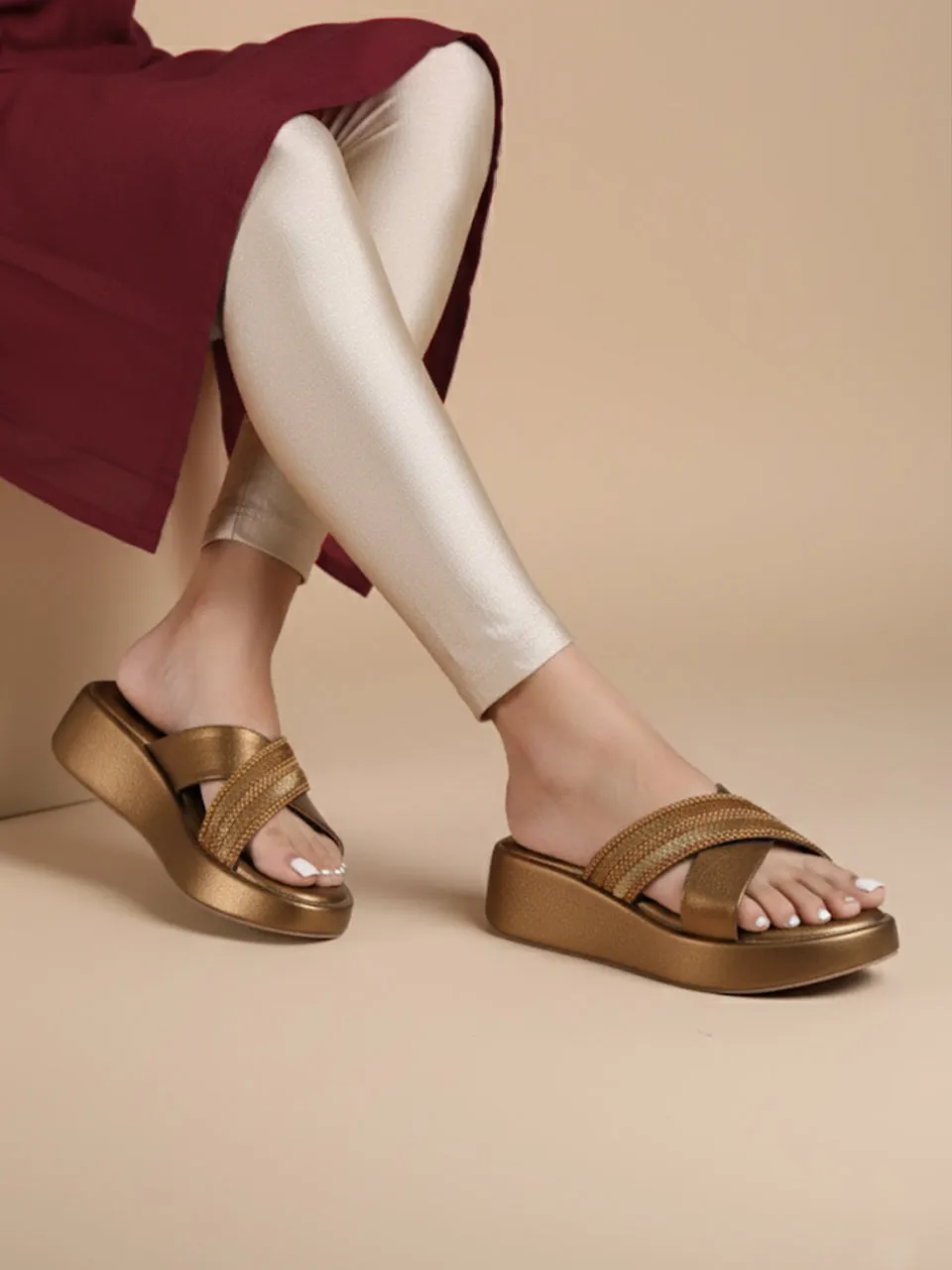 Zyra Bronze Wedge Heels Cheetah Heel Shoe Chair