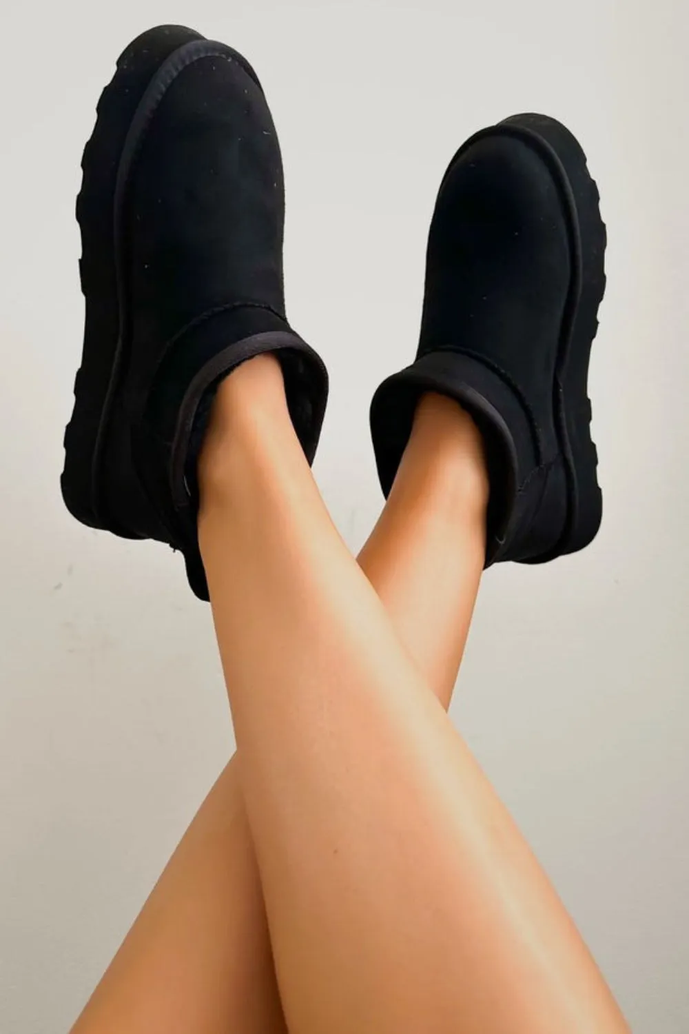 Ankle ANKLE LENGTH FAUX FUR LINING BOOTS IN BLACK FAUX SUEDE