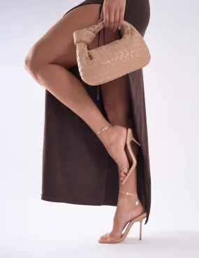 Rya Nude Perspex Mirror Square Toe Strappy Barely There Stiletto High Heels Flats To High Heels