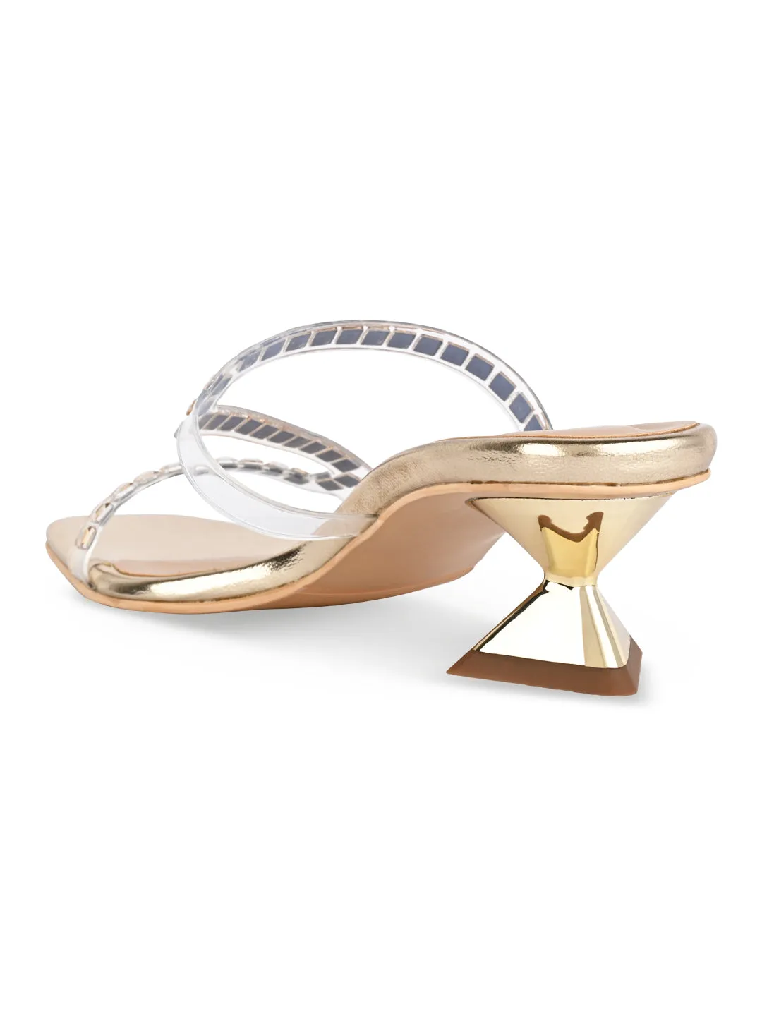 Rocia By Regal Gold Women Diamond Embellished Kitten Heel Sandals Hiking Boot High Heels