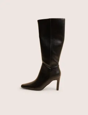 High Heel Over The Knee Boots Pose Black Pu Zip Up Knee High Slim Block Heeled Boots