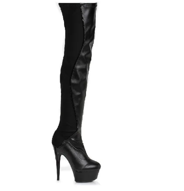 6" Half-Stretch Black-light Platform Thigh Boot (ES609-UNIQUE) High Heeled Cougars