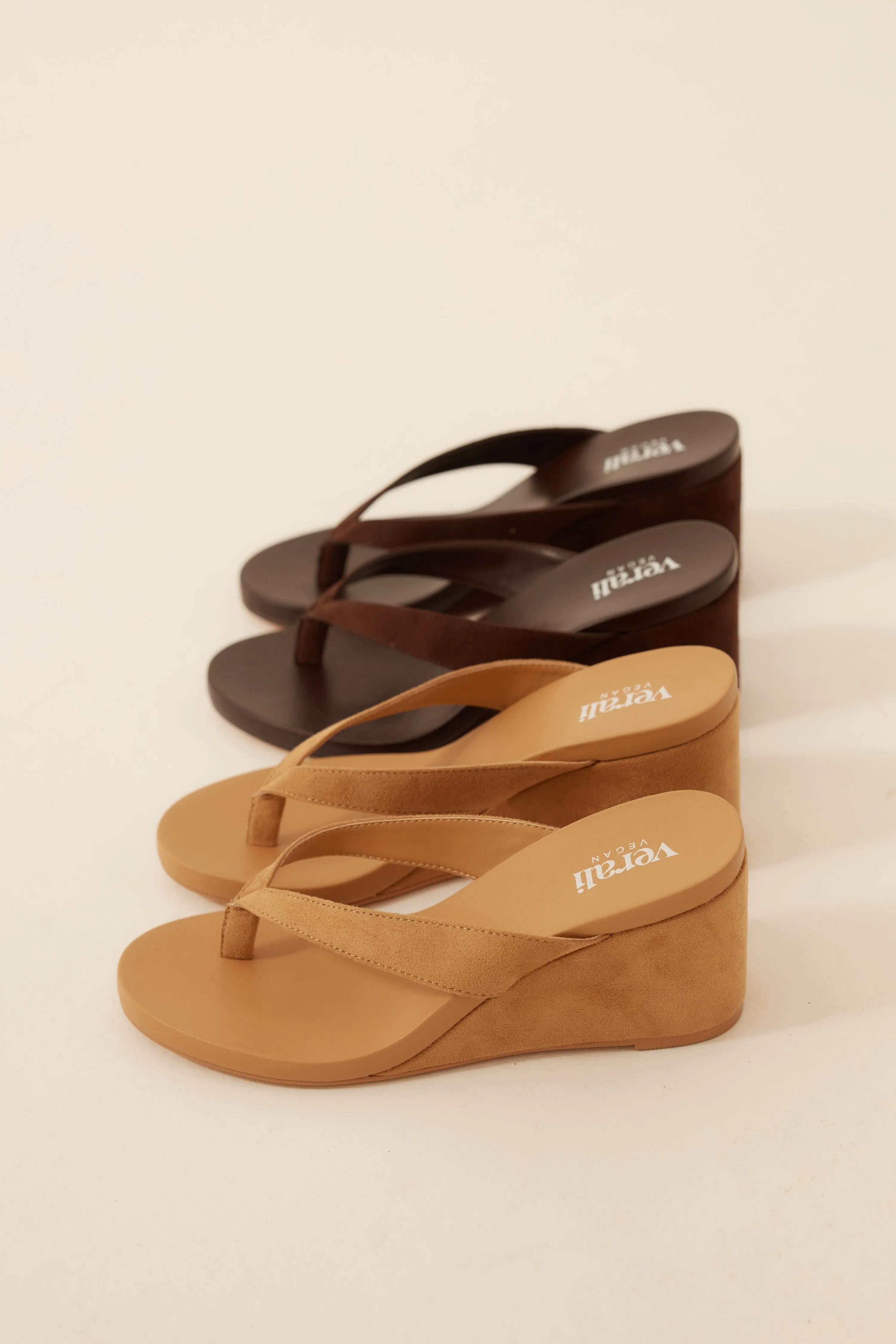 Polly Thong Wedges - Chocolate Brown Micro High Heels And Wedge Shoes