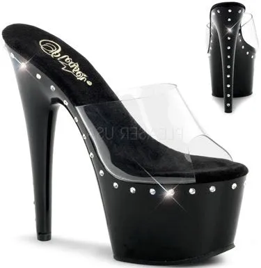 7" Stiletto Platform Slide with Rhinestone Accents (ADORE-701LS) Ballet Style High Heels