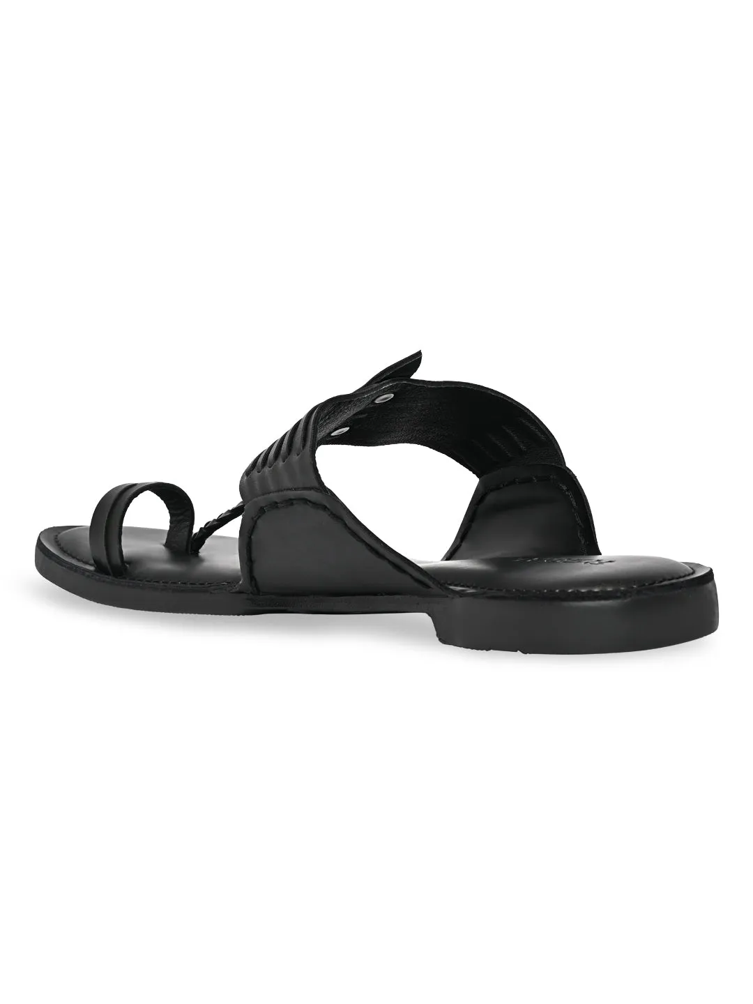 Leather Espadrille Wedge Regal Black Men Ethnic Kolhapuri Sandals